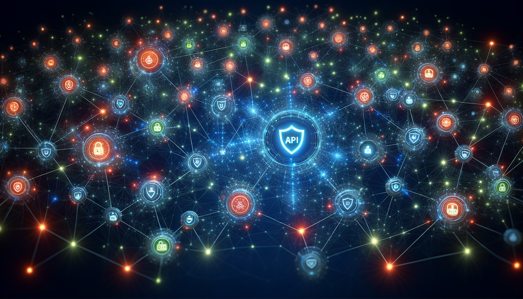 Network visualization of API security vulnerabilities with nodes indicating secure and vulnerable endpoints