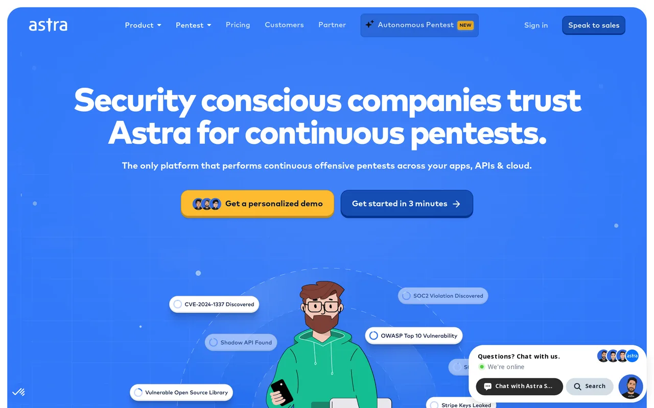 Astra Security homepage, captured October 2026