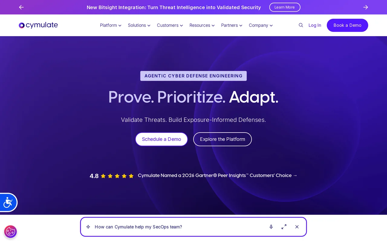 Cymulate homepage, captured October 2026
