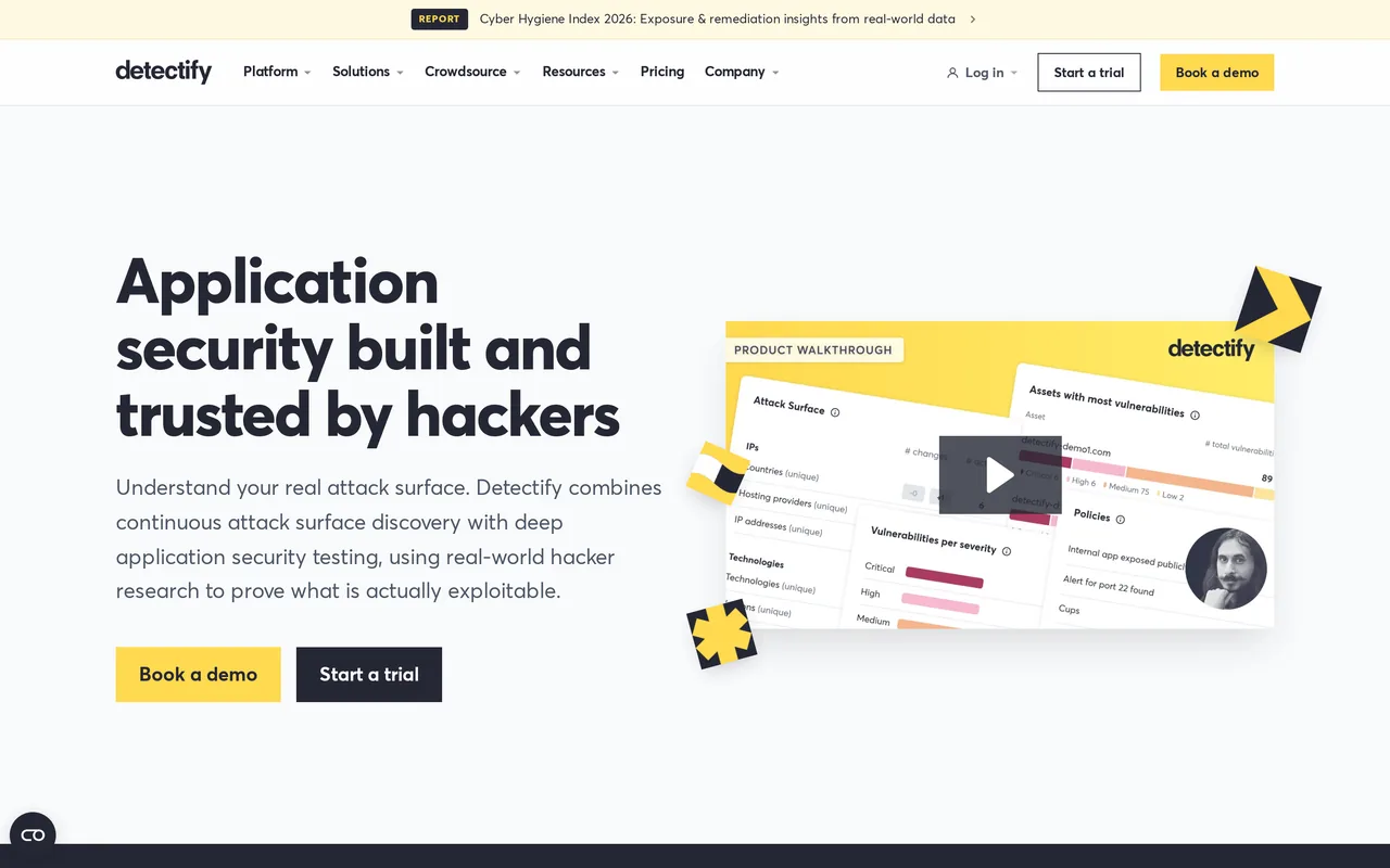 Detectify homepage, captured October 2026