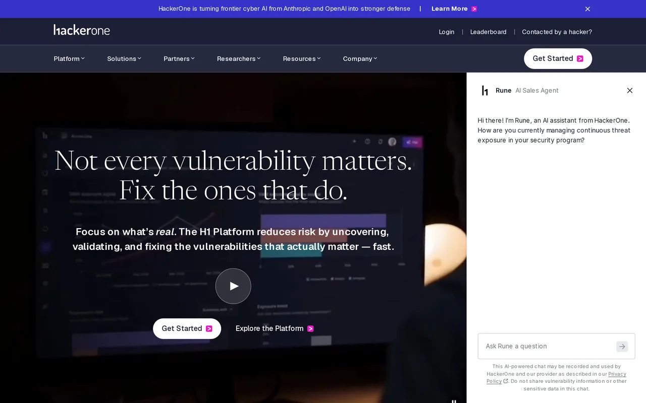 HackerOne homepage, captured October 2026