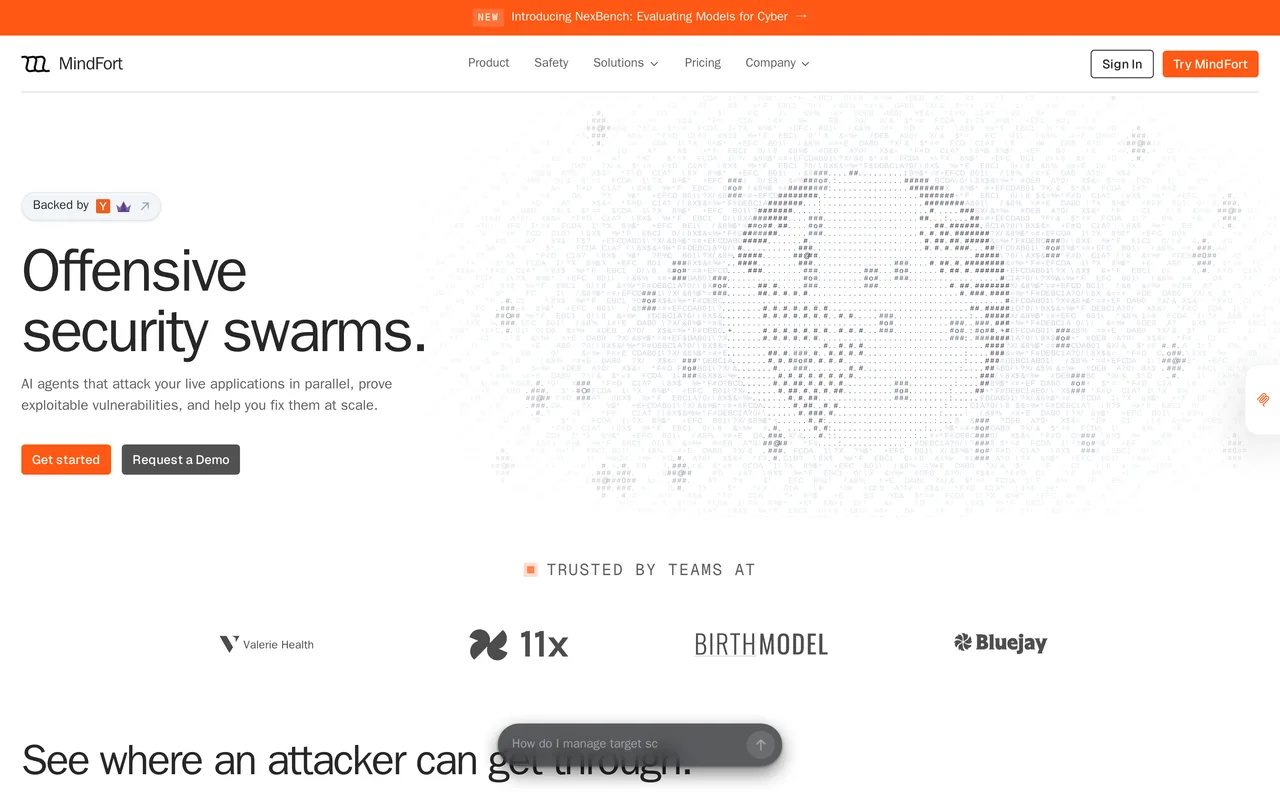 MindFort homepage, captured October 2026