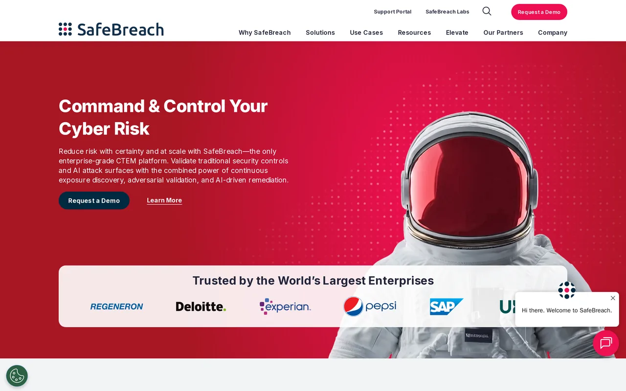 SafeBreach homepage, captured October 2026