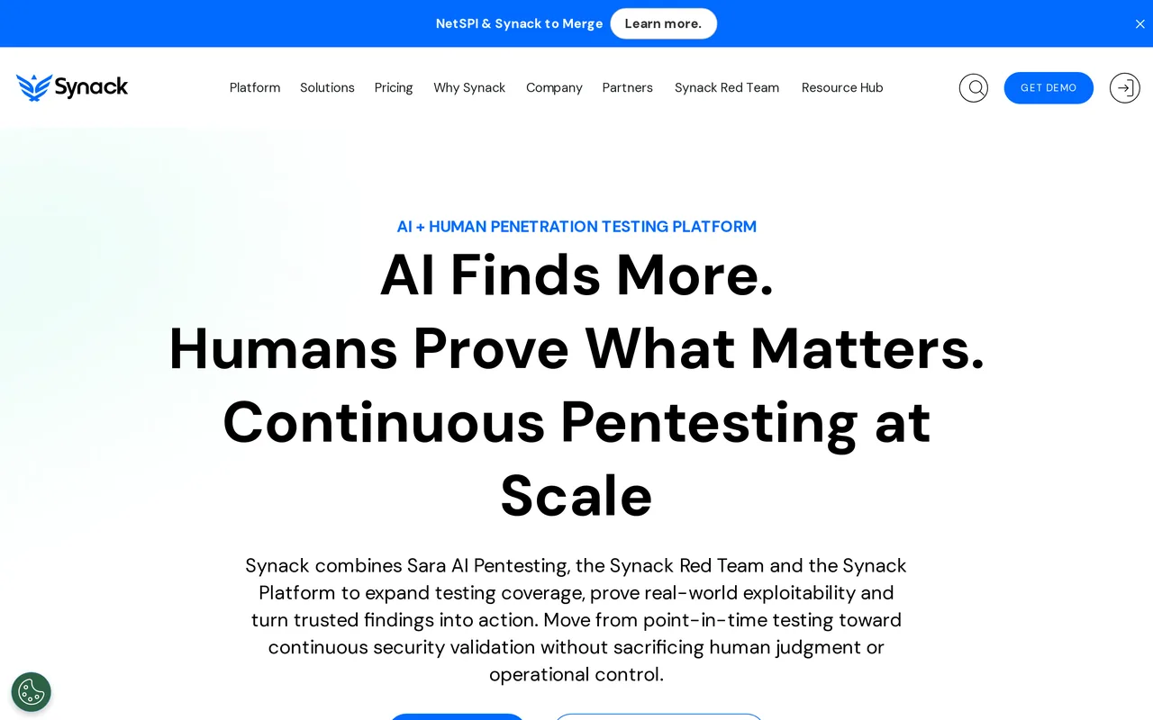 Synack homepage, captured October 2026