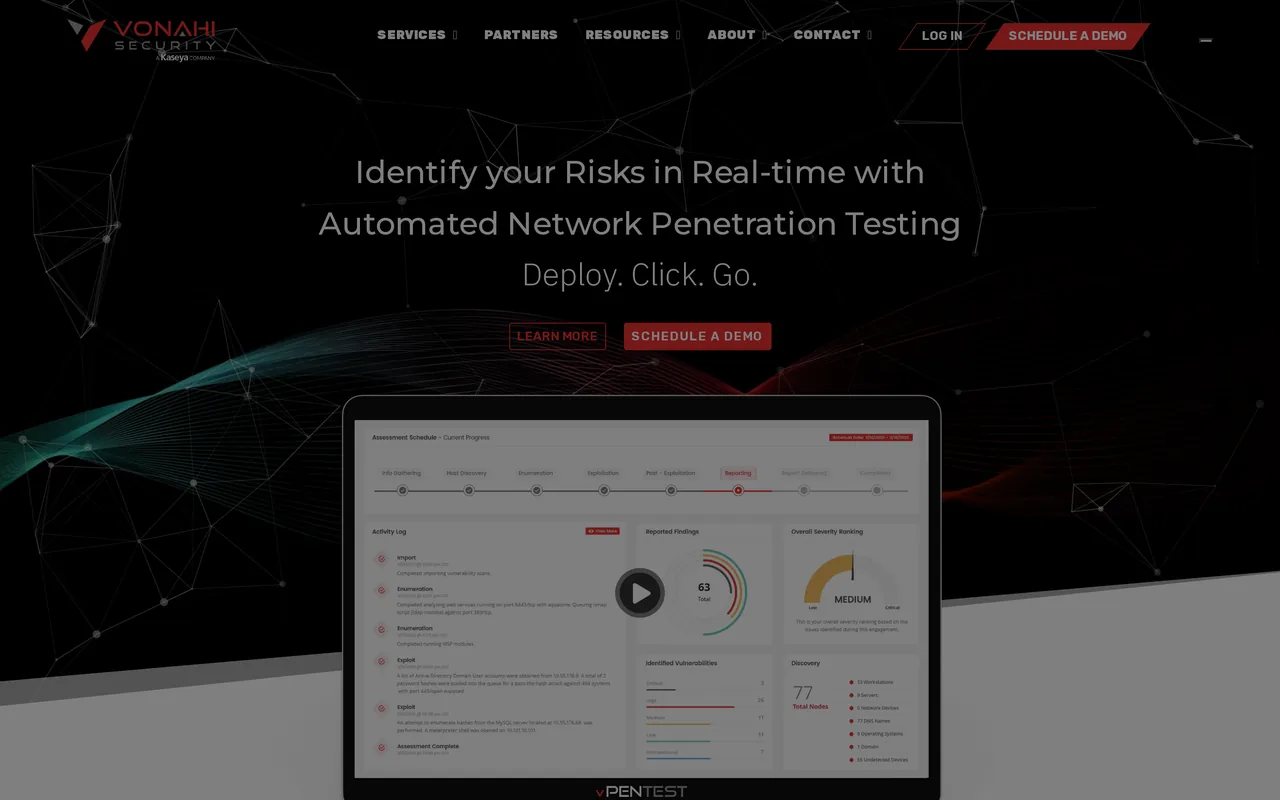 Vonahi Security homepage, captured October 2026