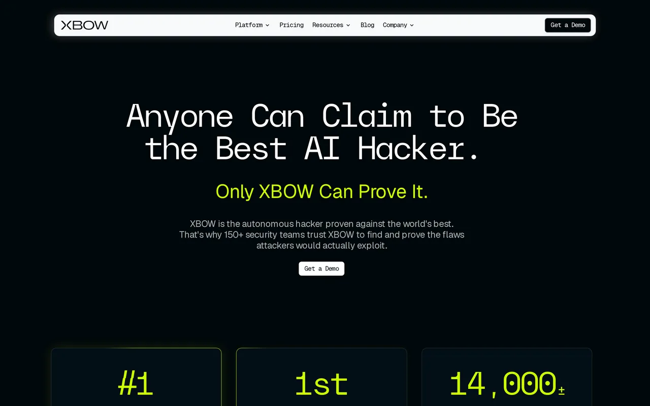 XBOW homepage, captured October 2026