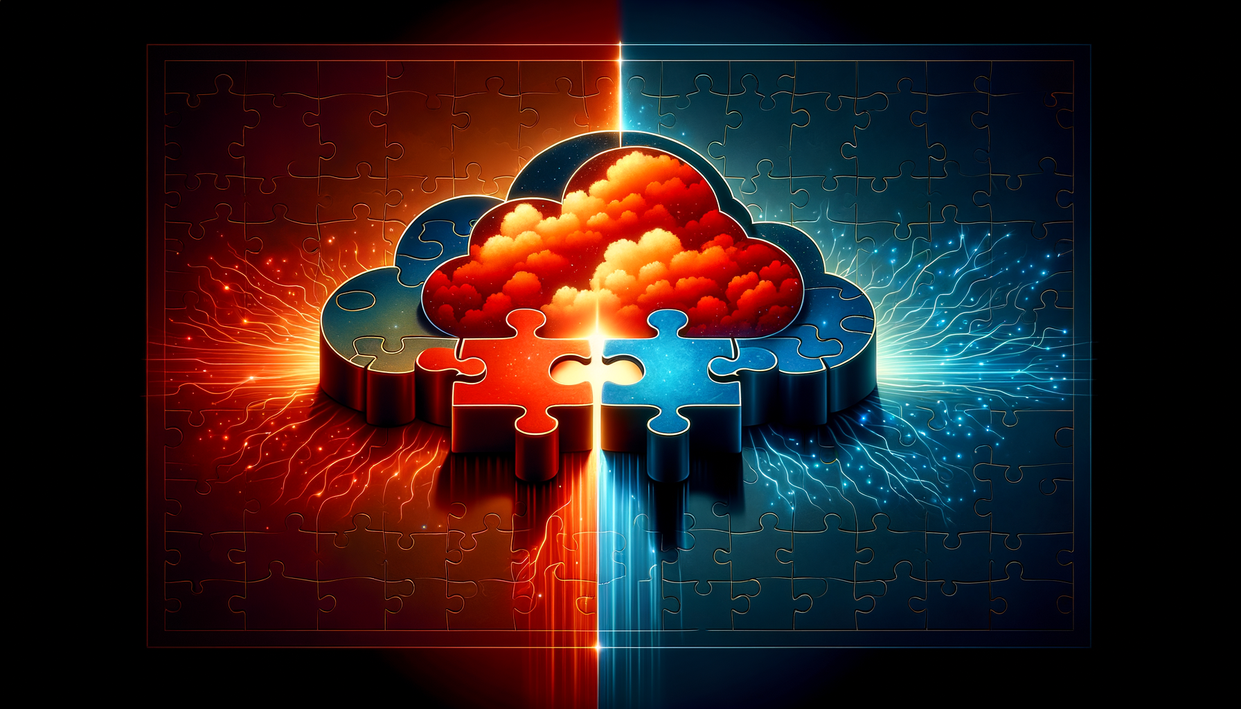Two complementary puzzle pieces representing cloud pentest and security assessment forming complete shield
