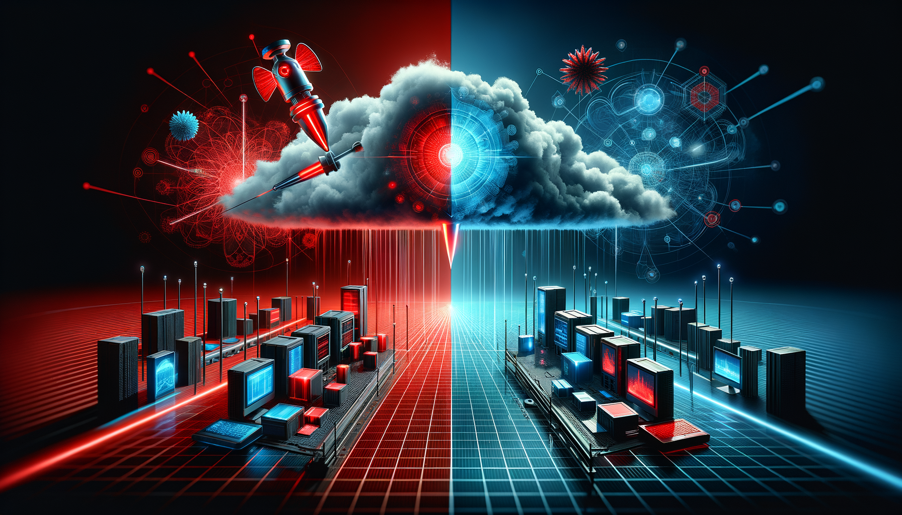 Split composition comparing active cloud penetration testing probe versus methodical security assessment scanner