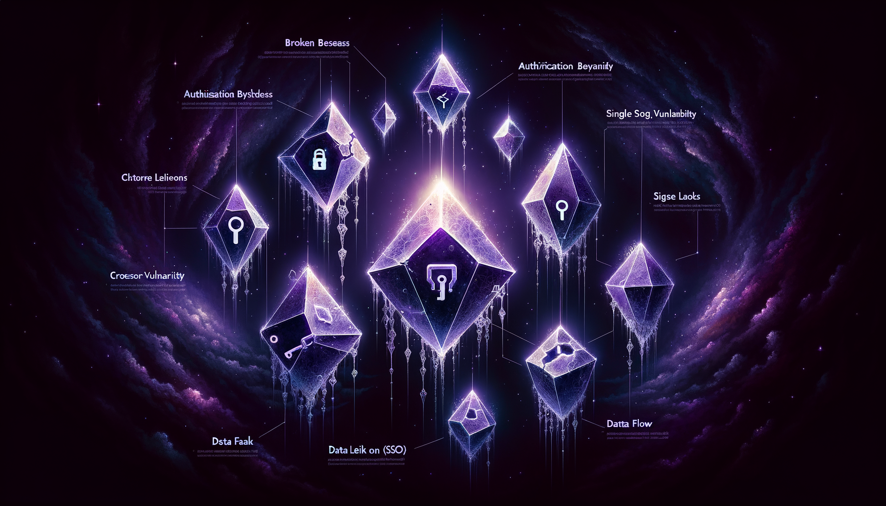 Seven crystalline structures representing distinct SaaS vulnerability classes