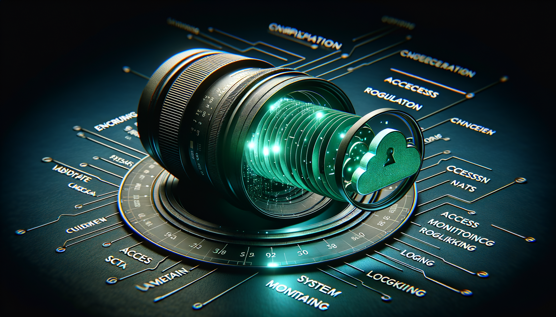 Digital auditor lens examining SaaS application security layers and controls