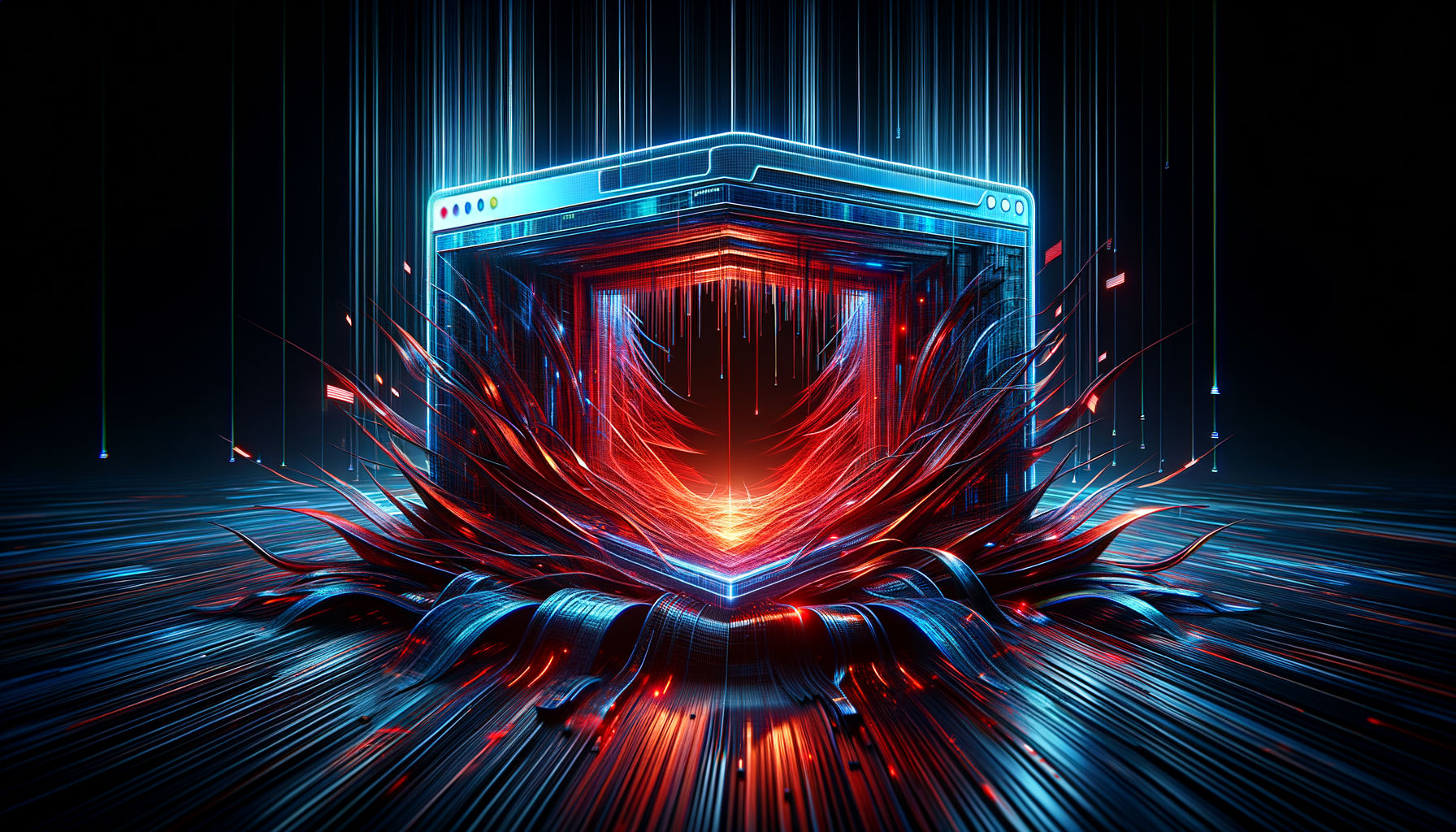 3D render of a web browser with layers revealing hidden security vulnerabilities